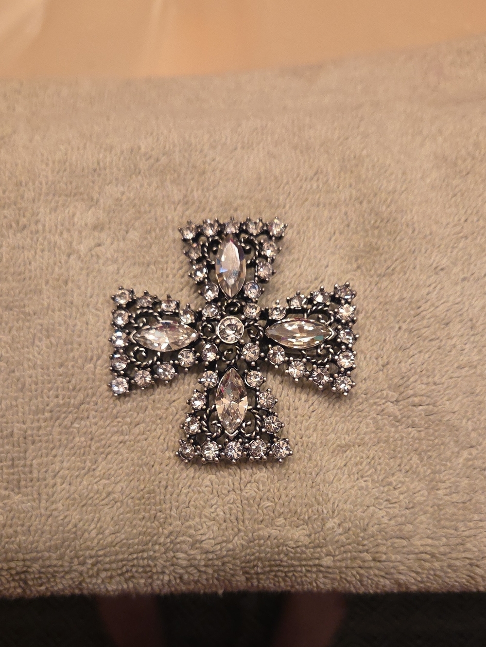 Premier Designs Clear Crystal Cross Brooch in Silver-Tone